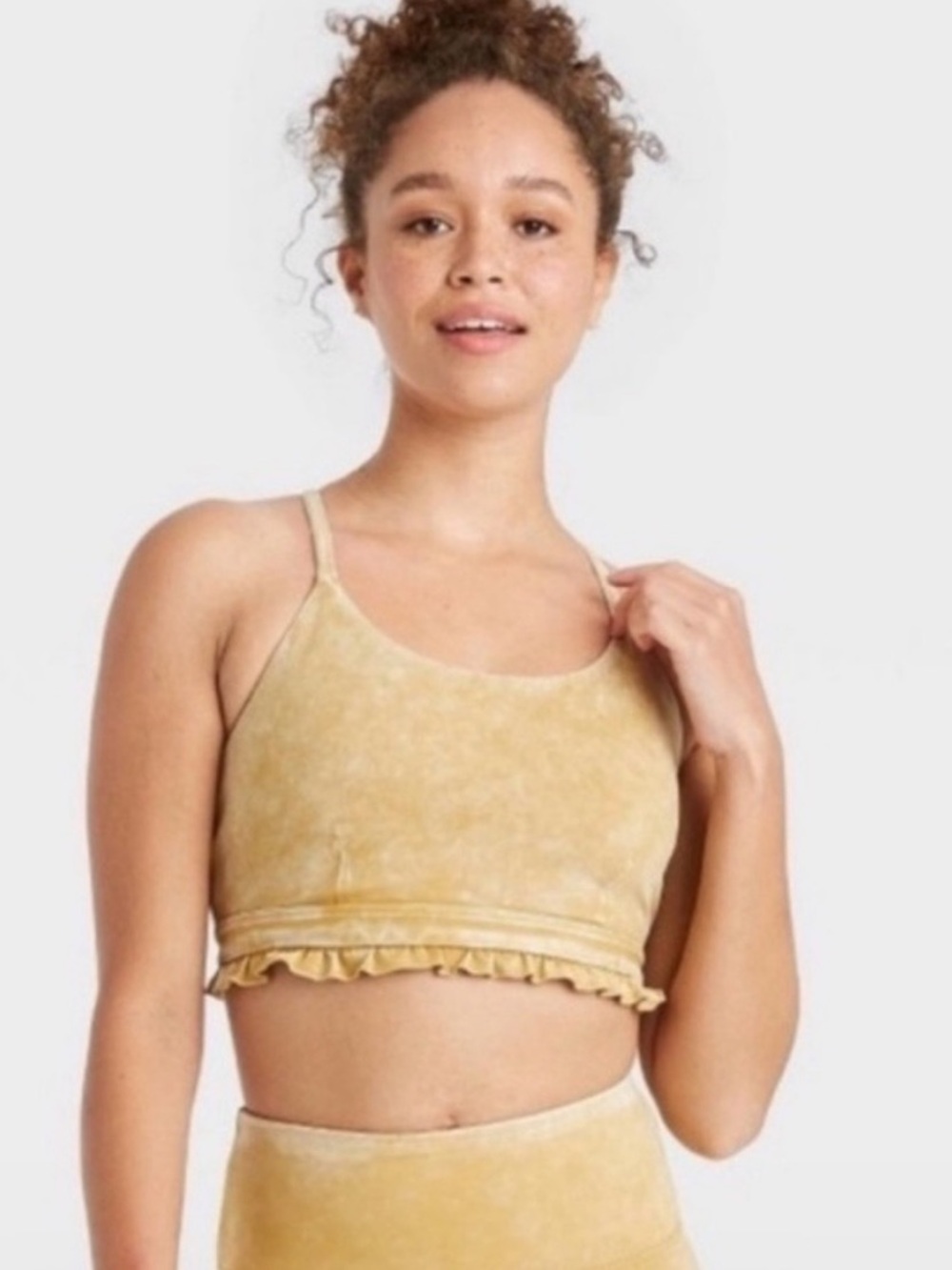 JoyLab NAVY Acid Wash Ruffle Hem Crop Tank